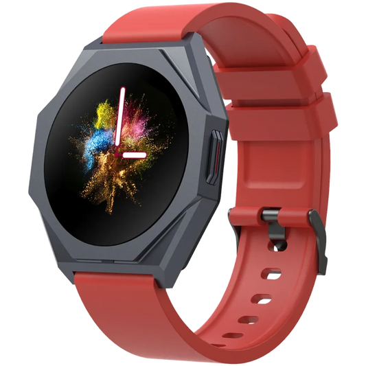 Smartwatch with a red strap on a white background