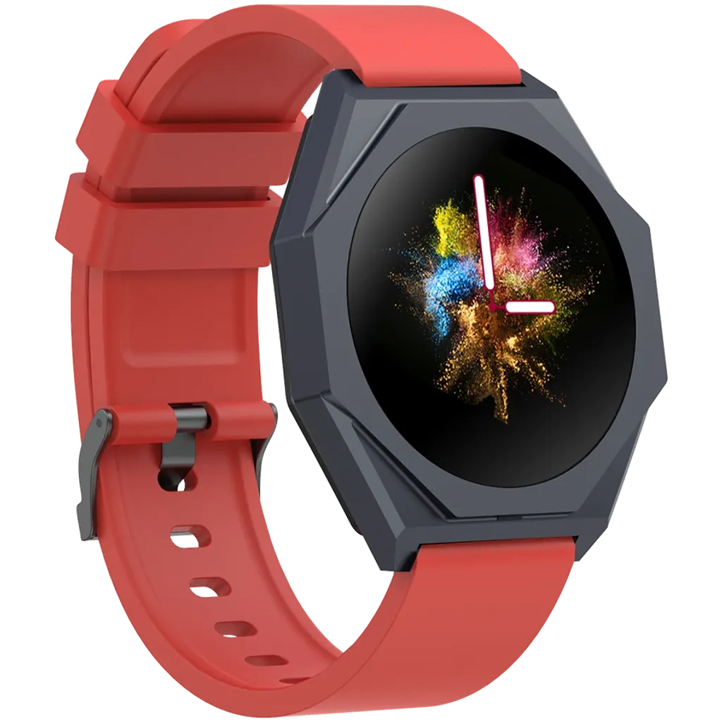 Smartwatch with a red strap on a white background
