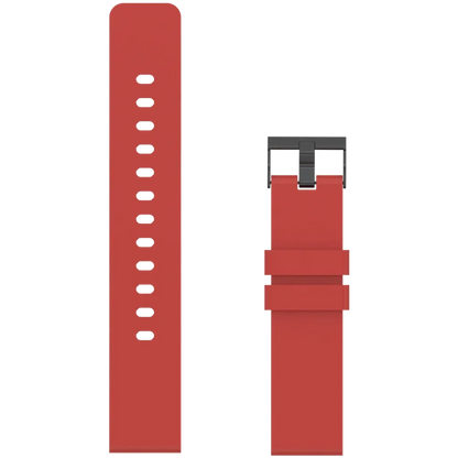 Red watch strap with a clasp on a white background
