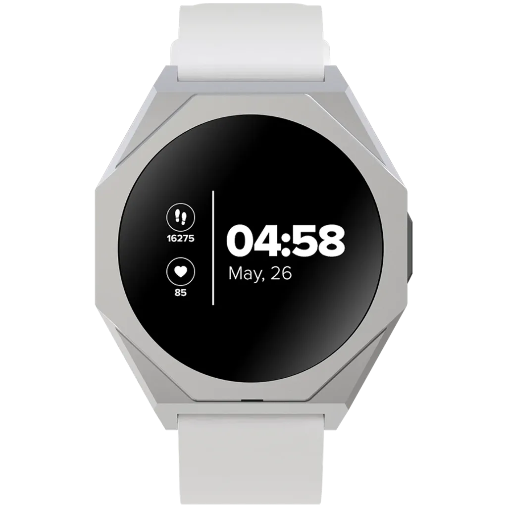 Smartwatch with a white band on a white background