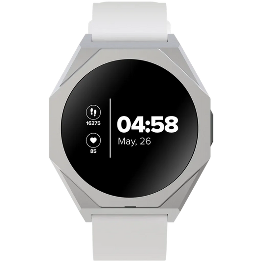 Smartwatch with a white band on a white background