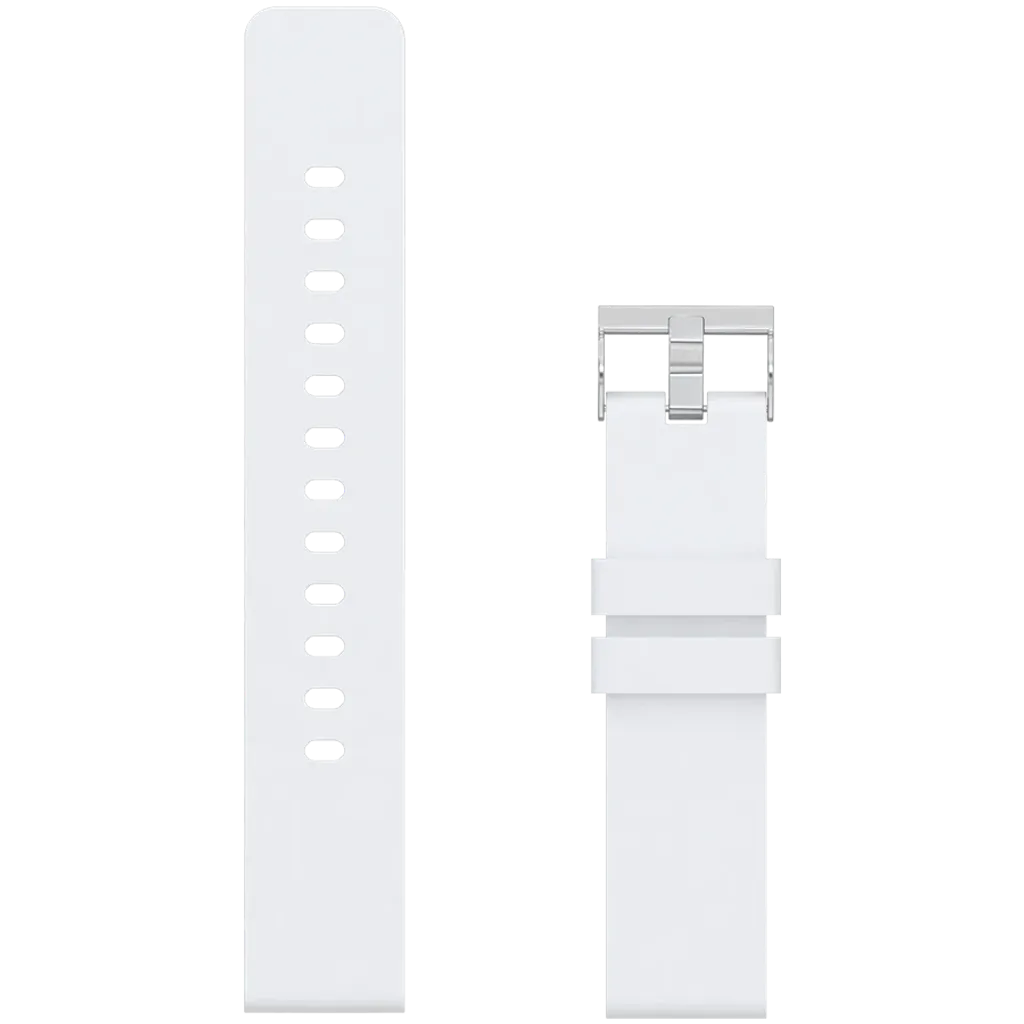 White strap with metal buckle on a white background