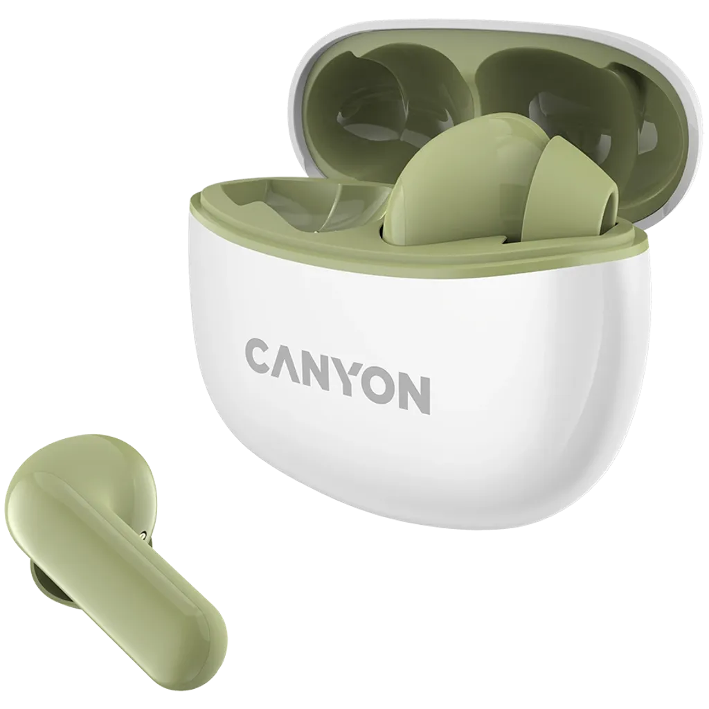 Canyon CNS-TWS5GR Bluetooth True Wireless Earphones with Silicone Cover and Clip - Green