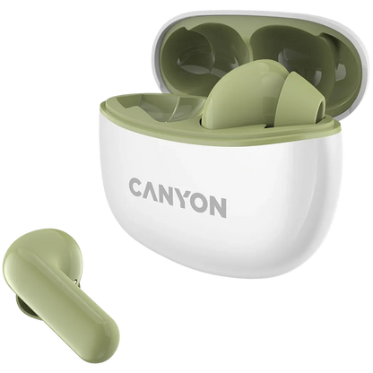 Canyon CNS-TWS5GR Bluetooth True Wireless Earphones with Silicone Cover and Clip - Green