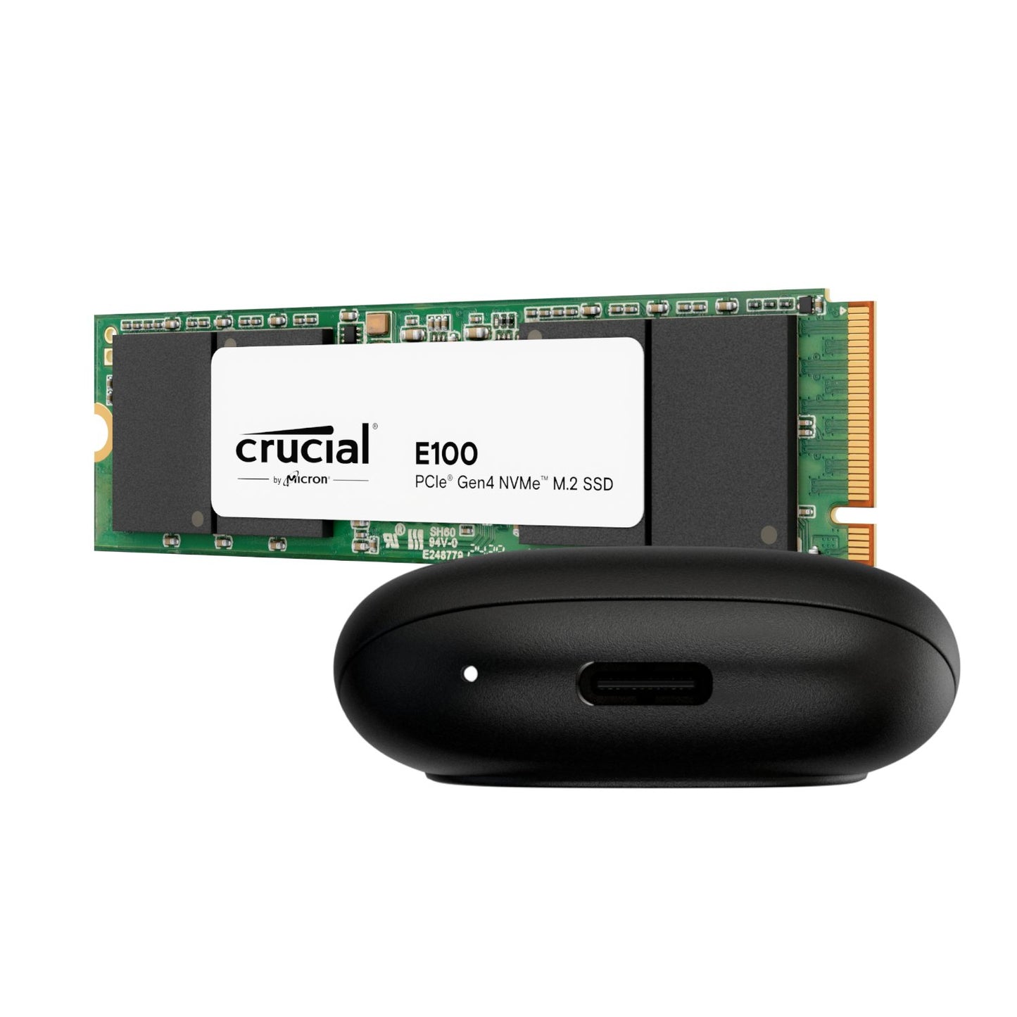Asus Cobble M.2 SSD Type-C Enclosure and Crucial E100 2TB NVMe Bundle - Black