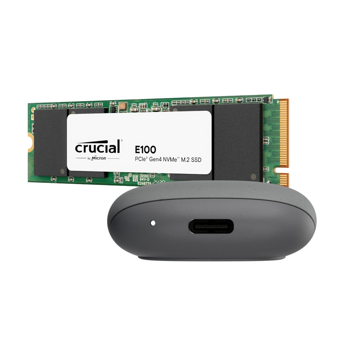 Asus Cobble M.2 SSD Type-C Enclosure and Crucial E100 2TB NVMe Bundle - Grey