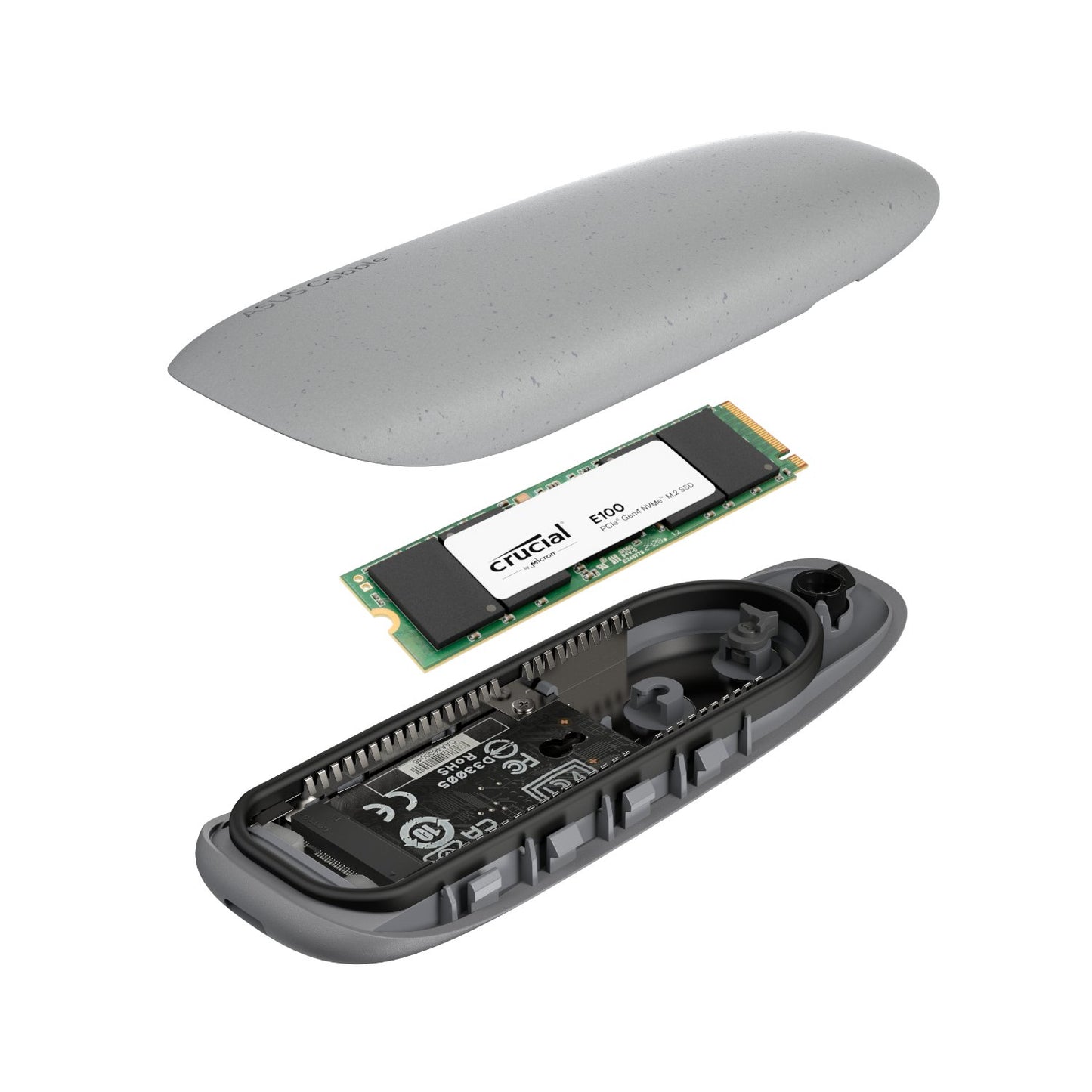 Asus Cobble M.2 SSD Type-C Enclosure and Crucial E100 2TB NVMe Bundle - Grey