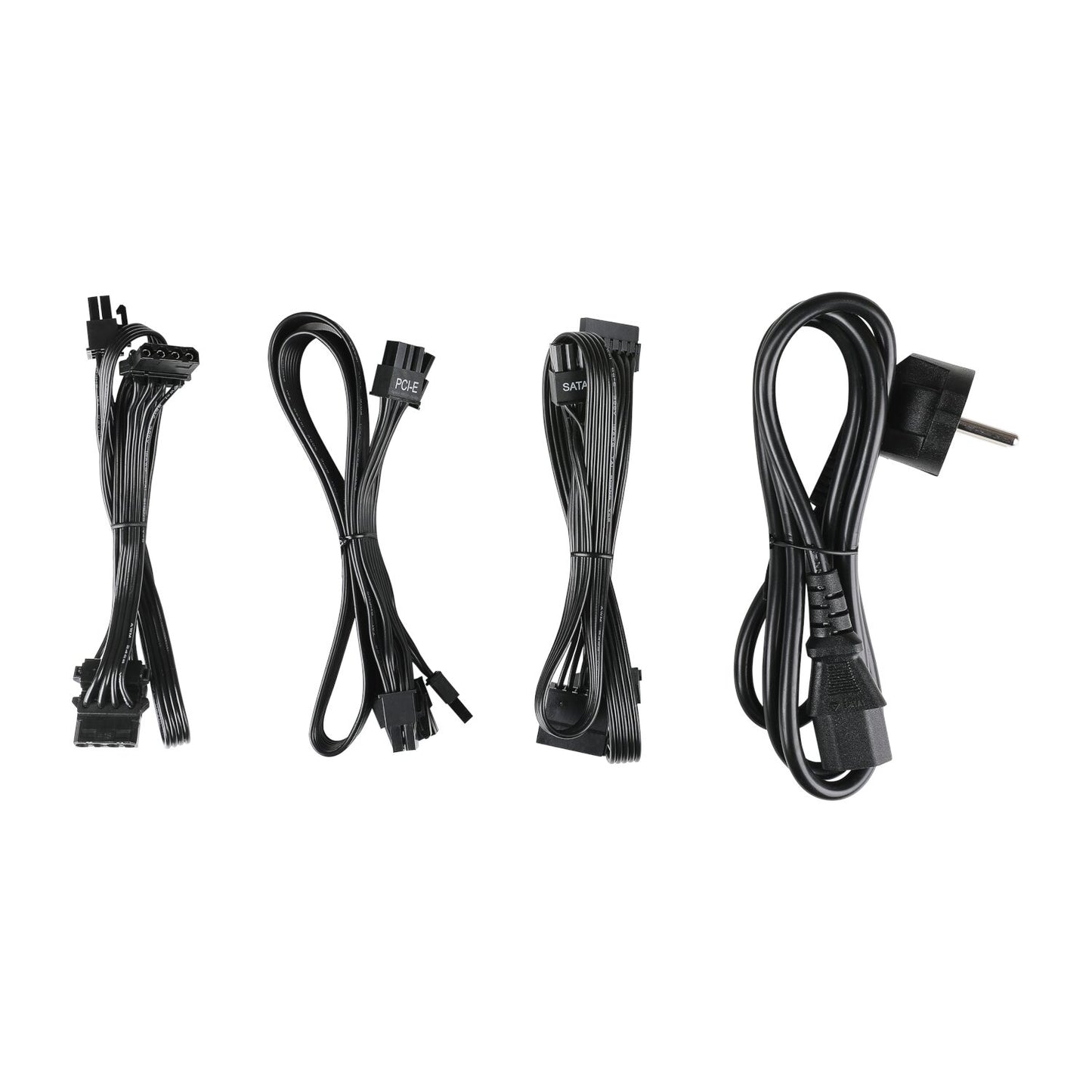 Set of computer power cables on a white background