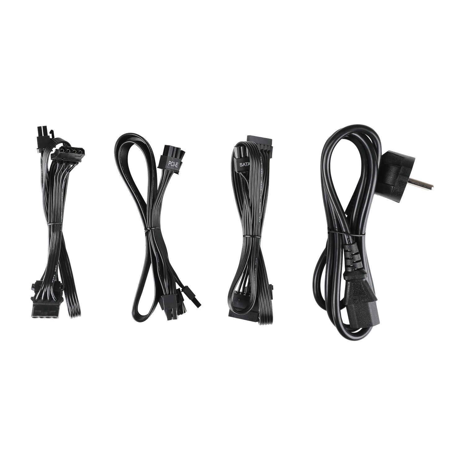 Set of computer power cables on a white background