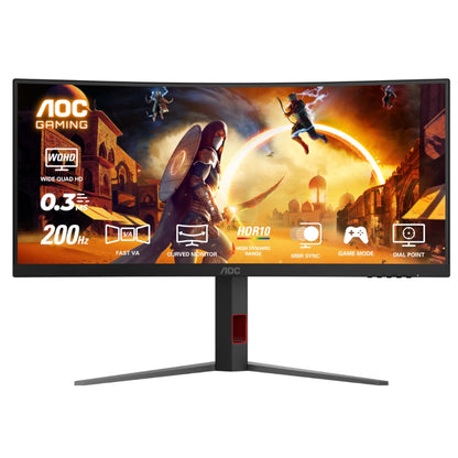 AOC gaming monitor with curved display and game scene on screen