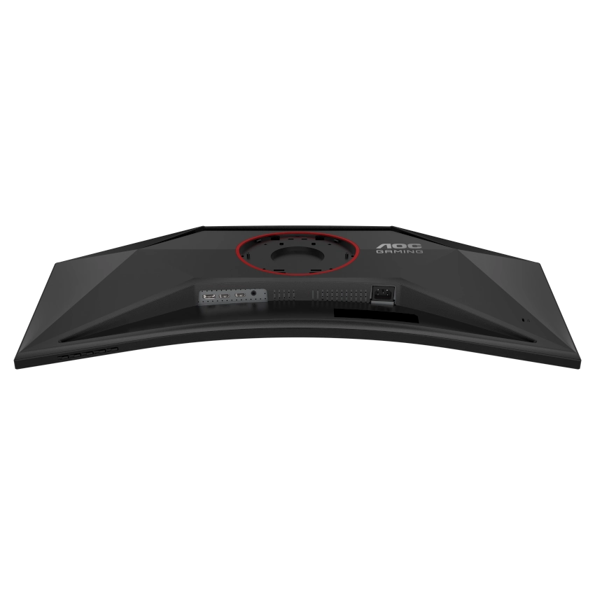 Port view of the AOC CU34G4H 34" WQHD 200Mhz refresh rate curved gaming monitor showing two HDMI,  one DisplayPort, aux and power port 