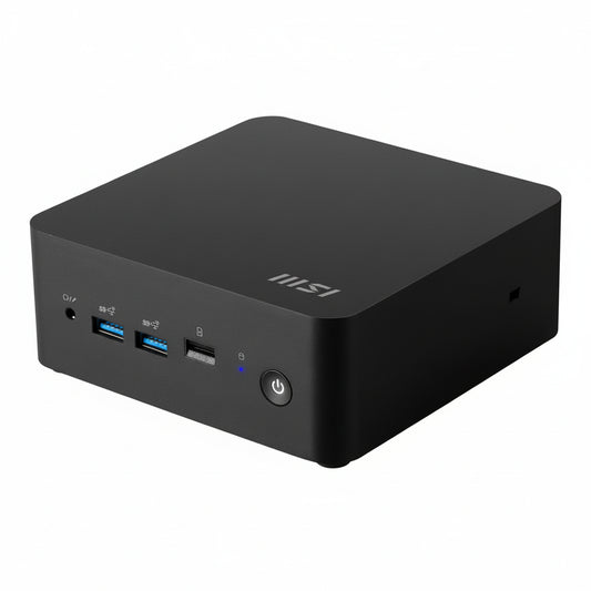 MSI Cubi 5 1M mini PC with Intel Core 5 120U front angled view.

