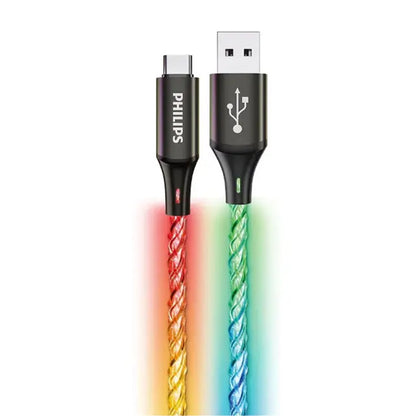 Philips USB-A to USB-C RGB Party Cable, 1m braided, 18W fast charge with breathing RGB lights