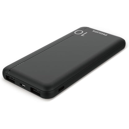 Black power bank with 'Philips' branding on a white background