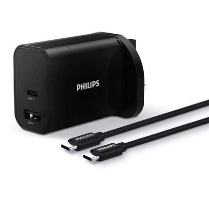 Philips 30W Ultra Fast Charger with USB-C and USB-A PD ports (DLP2621C/12) and cables