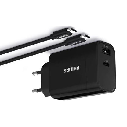 Philips Ultra Fast Charger 30W with USB-C and USB-A PD ports (DLP2621C/12) wall charger.