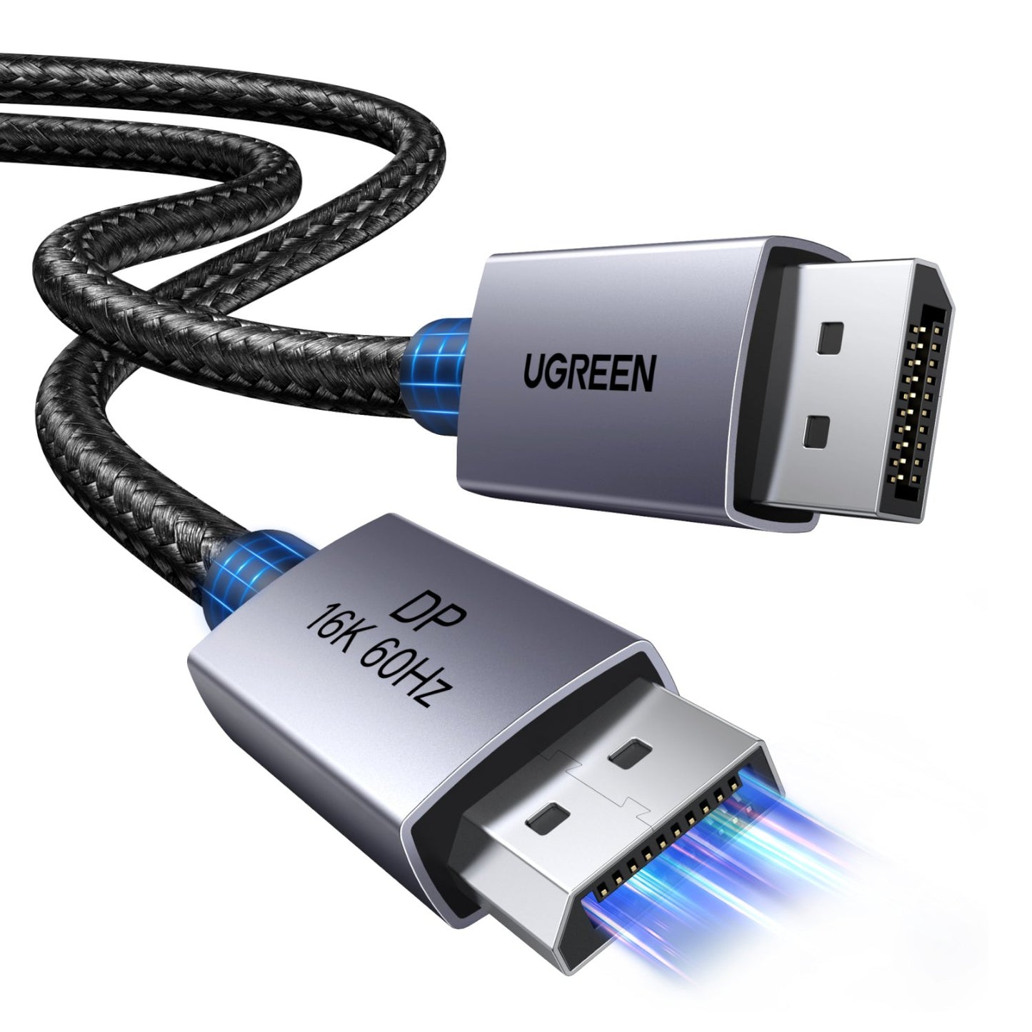UGreen DP131 DisplayPort 2.1 Braided Cable 1M ( 80Gbps | 16K | 60Hz ) - Black/Grey