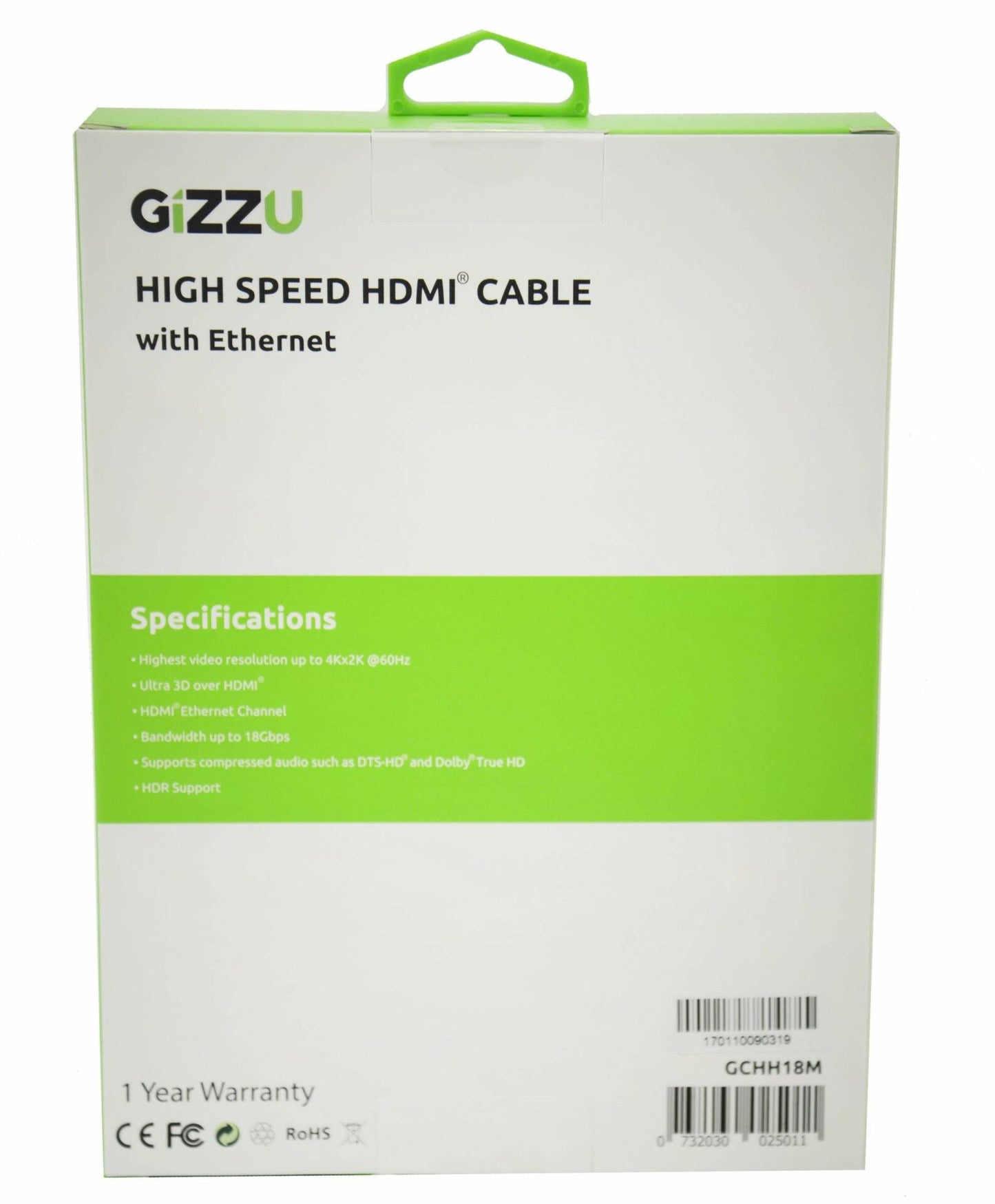 GIZZU High Speed V2.0 HDMI 1.8m Cable with Ethernet