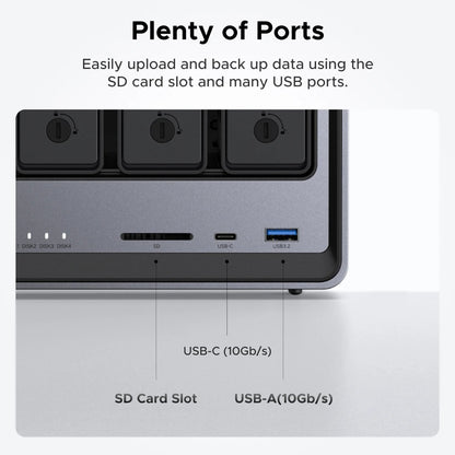 Computer hardware with ports including USB-C, USB-A, and SD card slot on a white background.