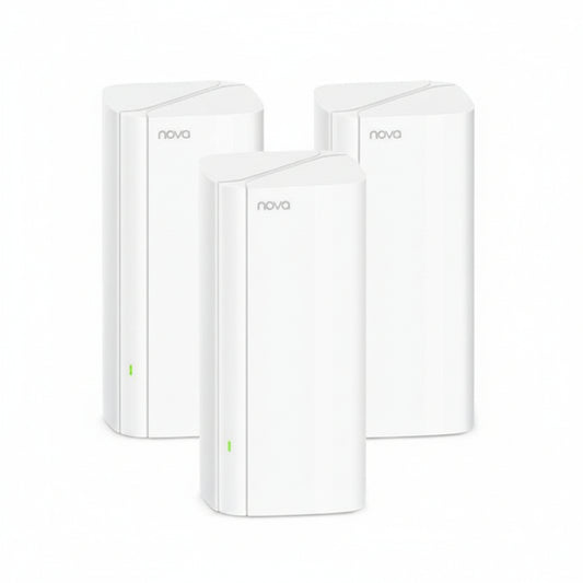 Front view of a Tenda Nova EX12 AX3000 mesh Wi-Fi 6 node.


