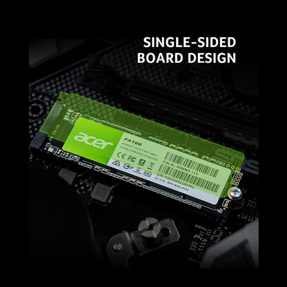 Acer FA100 2TB M.2 NVMe SSD Gen3 x4 installed in a PC, delivering up to 3300MB/s.