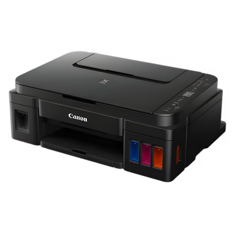 Black Canon printer on a white background