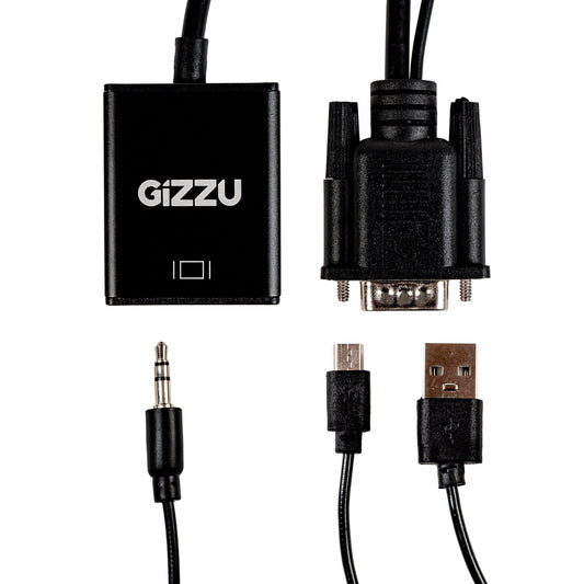 Gizzu 1080P VGA to HDMI Adapter - with Audio (Black)