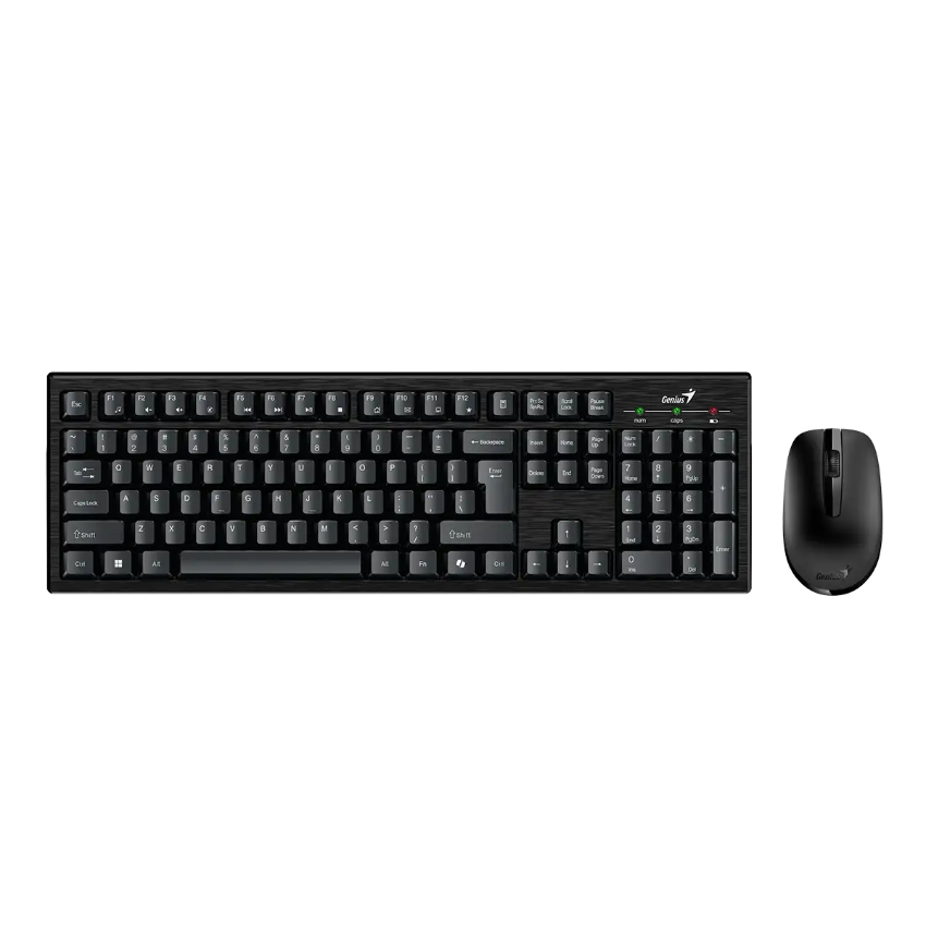 Black Genius KM8101 wireless keyboard and mouse set on a white background