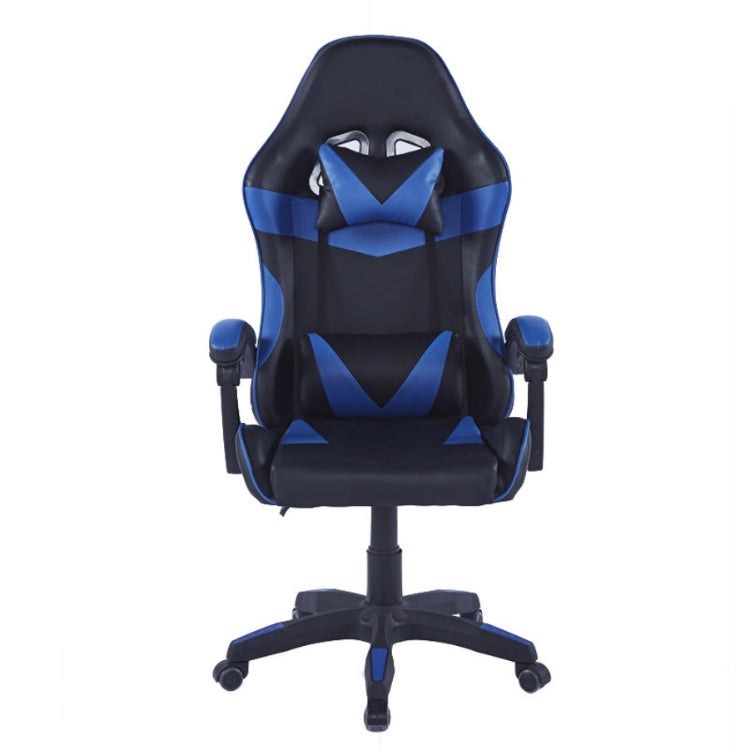 Black and blue gaming chair on a white background