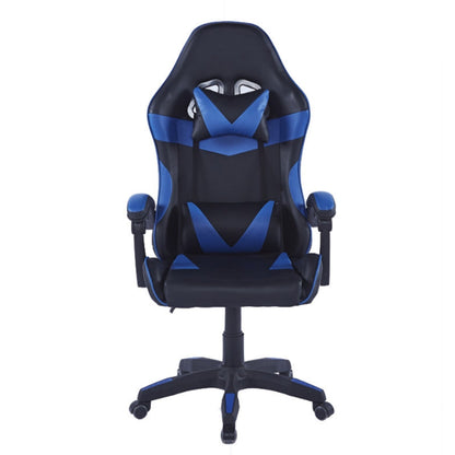 Black and blue gaming chair on a white background