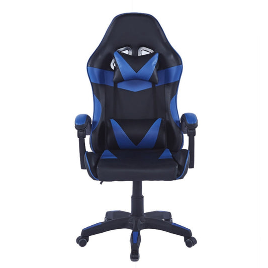 Black and blue gaming chair on a white background