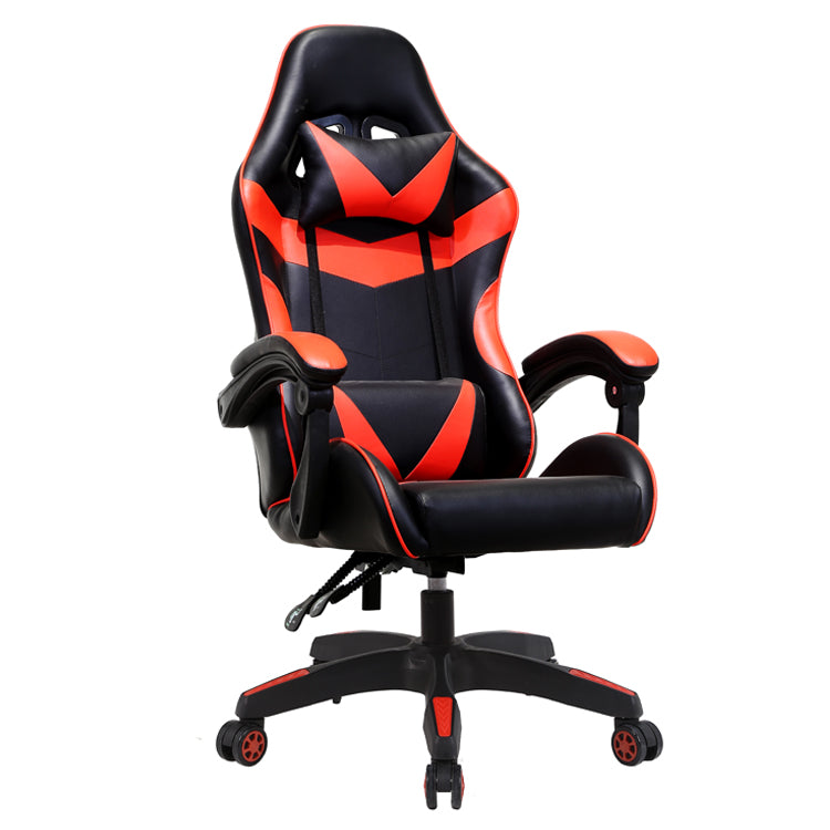 Black and red gaming chair on a white background