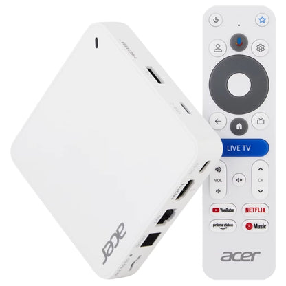 Acer 4K Google Media streaming device and remote control on a white background