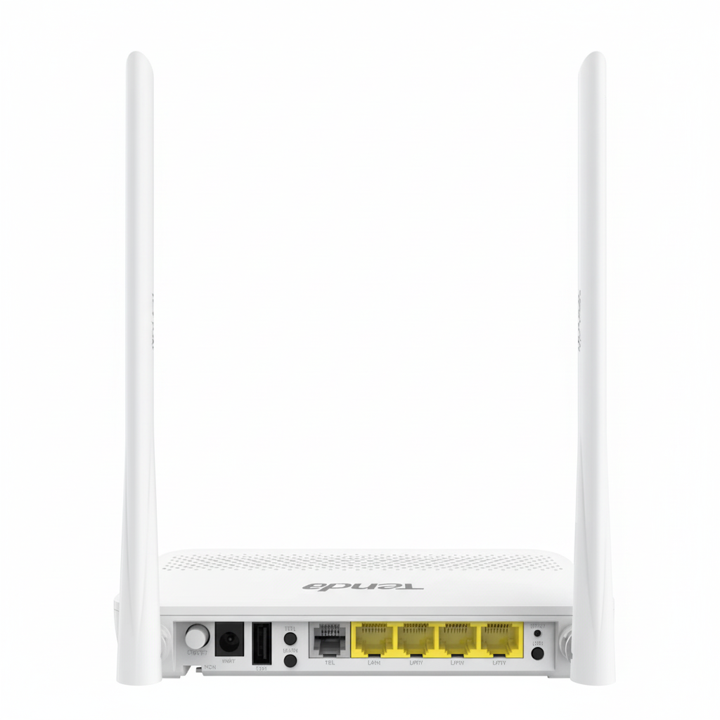 The router displayed at an angle, highlighting the 6dBi high-gain antennas.

