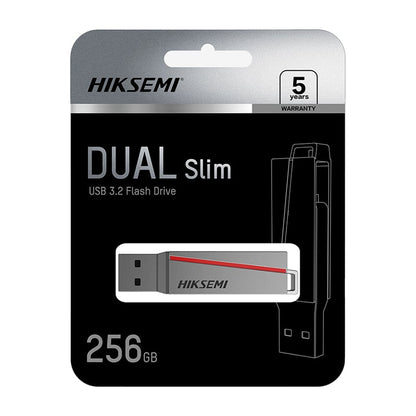 HIKSEMI Dual Slim 256GB USB 3.2 Flash Drive – Type-C & USB-A | High-Speed Dual Interface Memory Stick