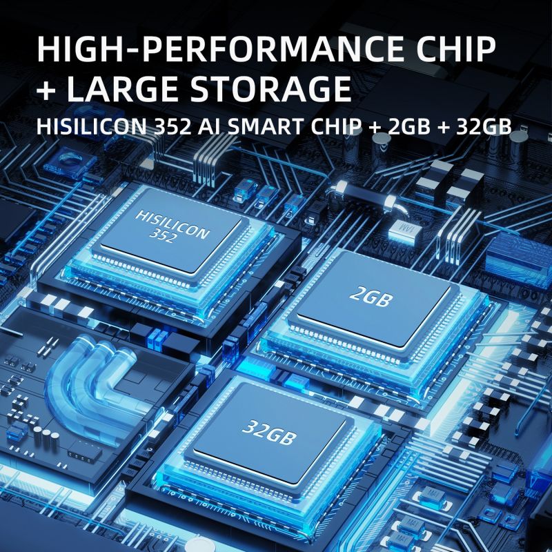 High-performance chip with large storage on a circuit board, featuring HISILICON 352 AI smart chip.