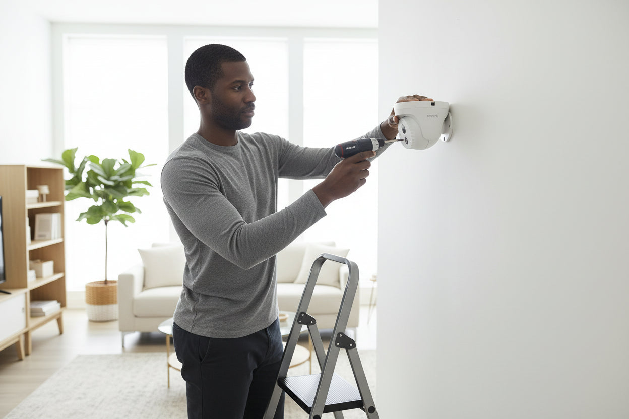Context image of the camera installed in a shop, restaurant, or industrial setting.

