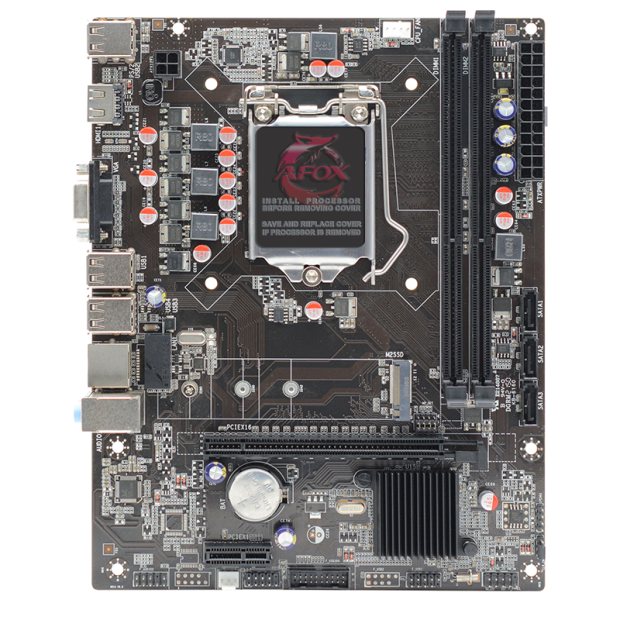 Computer motherboard with Intel logo on a white background