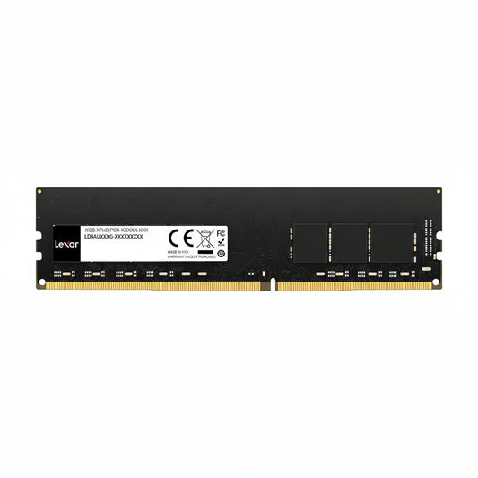 Front view of the black Lexar 16GB DDR4 3200MHz UDIMM desktop memory module.

