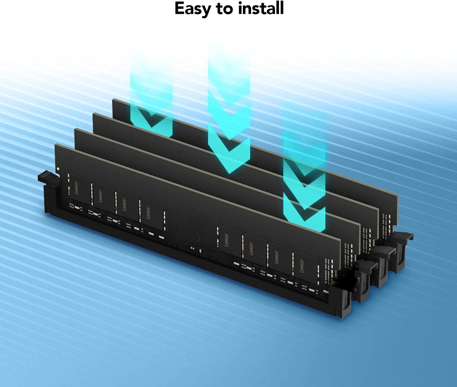 The memory module displayed at an angle on a neutral surface.

