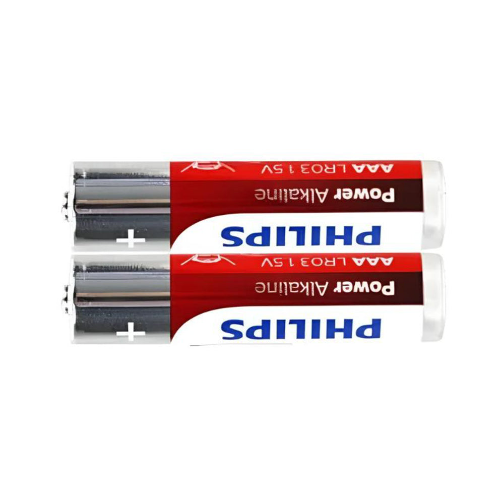 Philips Power Alkaline AAA Batteries 1.5V LR03P6B/40, six-pack in red and white packaging.