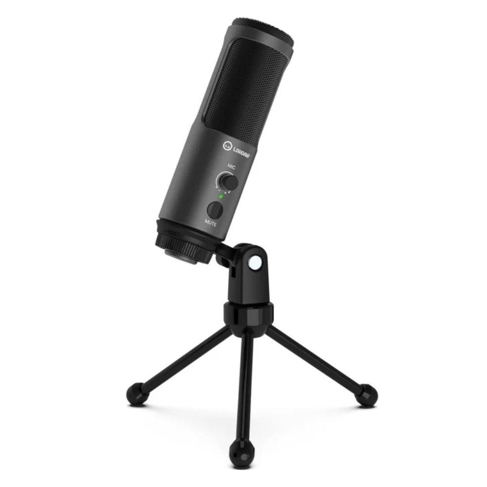"Side angle of Voicer 521 mic mounted on adjustable tripod stand"