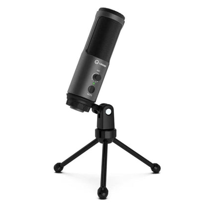 "Side angle of Voicer 521 mic mounted on adjustable tripod stand"