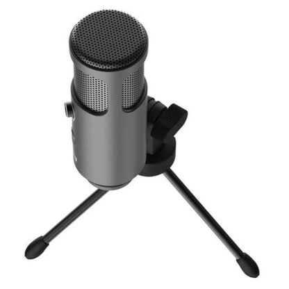 "Close-up of Lorgar Voicer 521 with pop filter and USB Type-C cable connected"