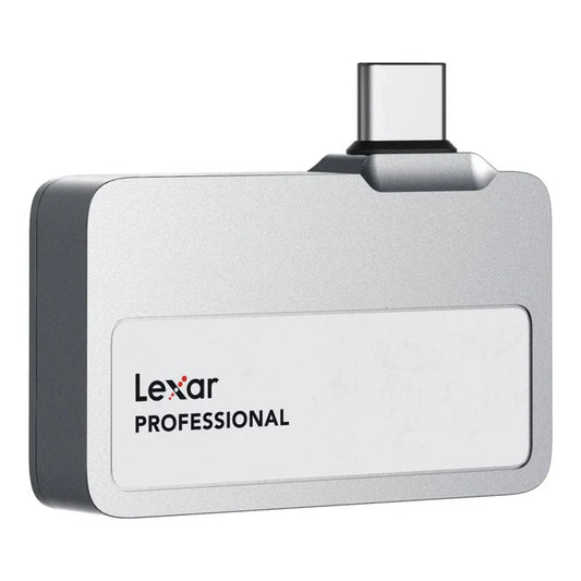 Side view of the compact Lexar Professional Go 2TB external drive.

