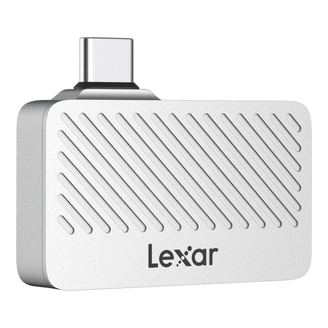 Lexar Professional Go 2TB SSD connected directly to an iPhone 16 Pro.

