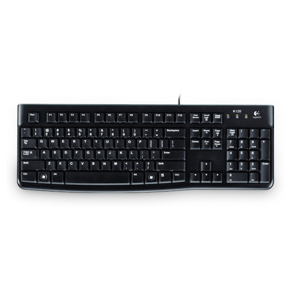 920-002508 - LOGI K120 Corded Keyboard plug and play USB connection spill resist.