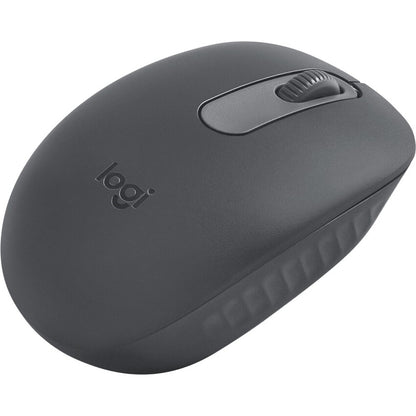 Side angled view of the Logitech M196 wireless bluetooth mouse showing the left and right click buttons and scroll wheel