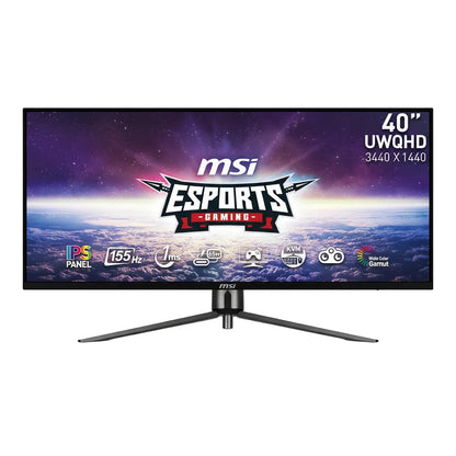 Front view of the MSI MAG 401QR 40-inch flat ultrawide monitor on its stand.

