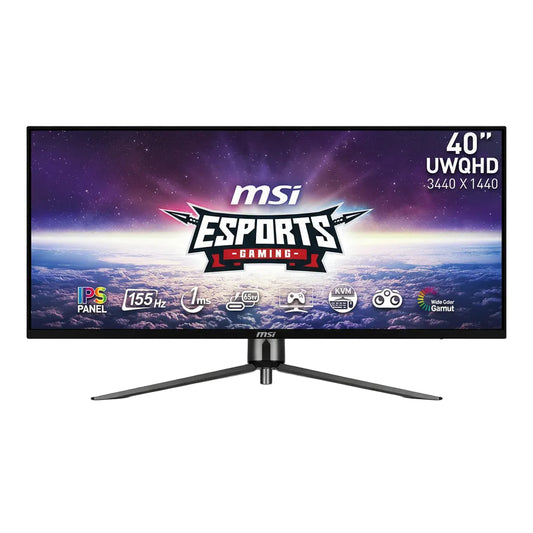 Front view of the MSI MAG 401QR 40-inch flat ultrawide monitor on its stand.

